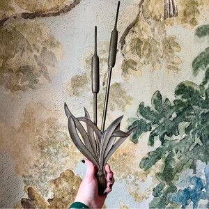Vintage Brass Cattails Wall Hanging